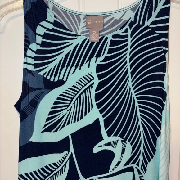 Chico's Dresses & Skirts - Chico's Teal and Navy Leaf-Print Sleeveless Tank S (size 0)